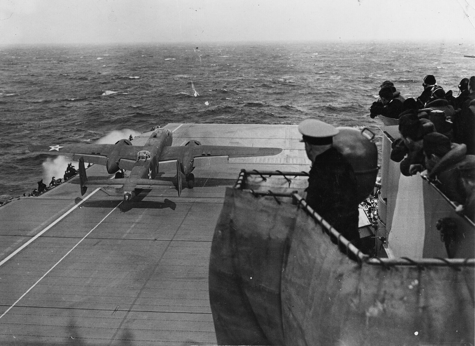 Jimmy Doolittle’s B-25 bomber takes off from the deck of USS Hornet, 18 April 1942