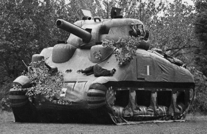An inflatable dummy Sherman tank of the kind used in the D-Day deception