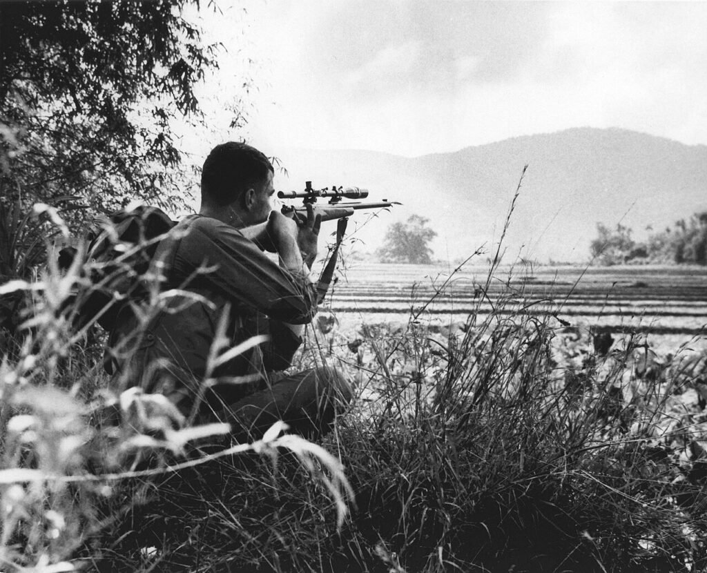 An unidentified Marine sniper in Vietnam, about 1968