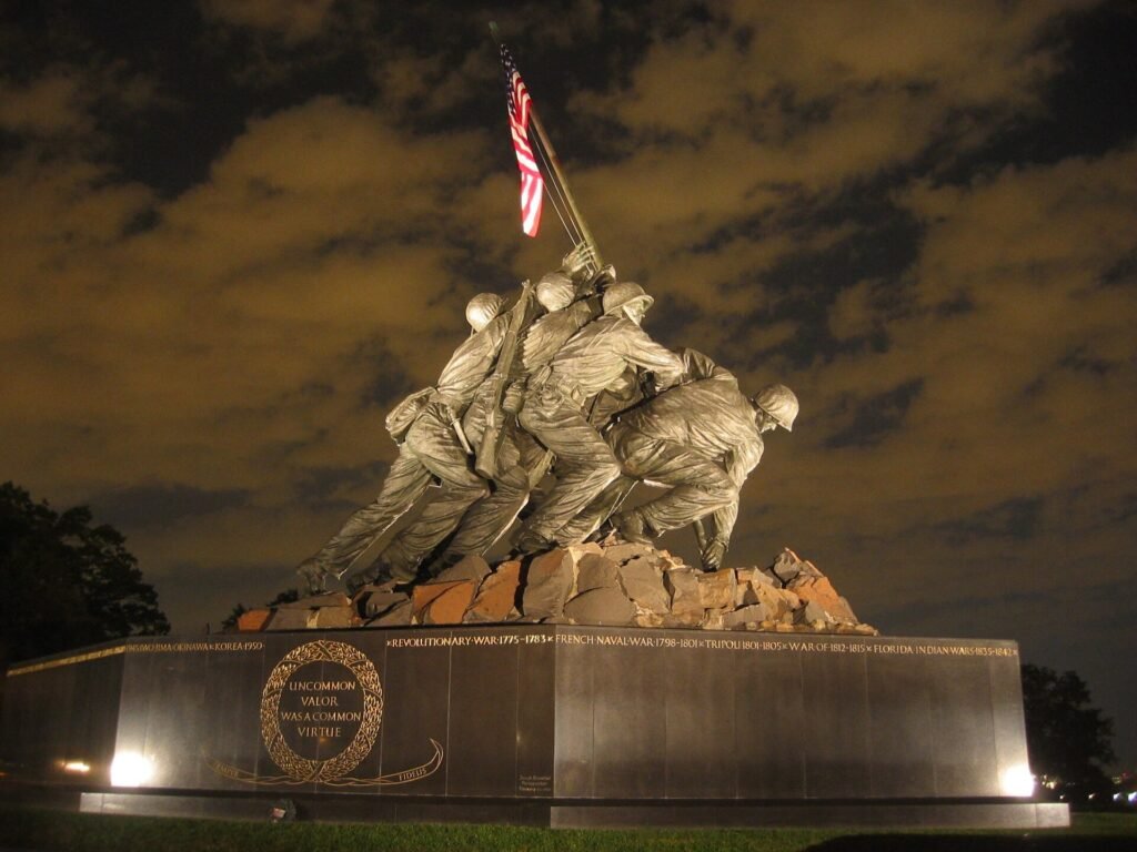 The Marine Corps War Memorial at night