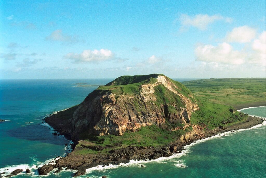 Aerial view of Mount Suribachi on Iwo Jima