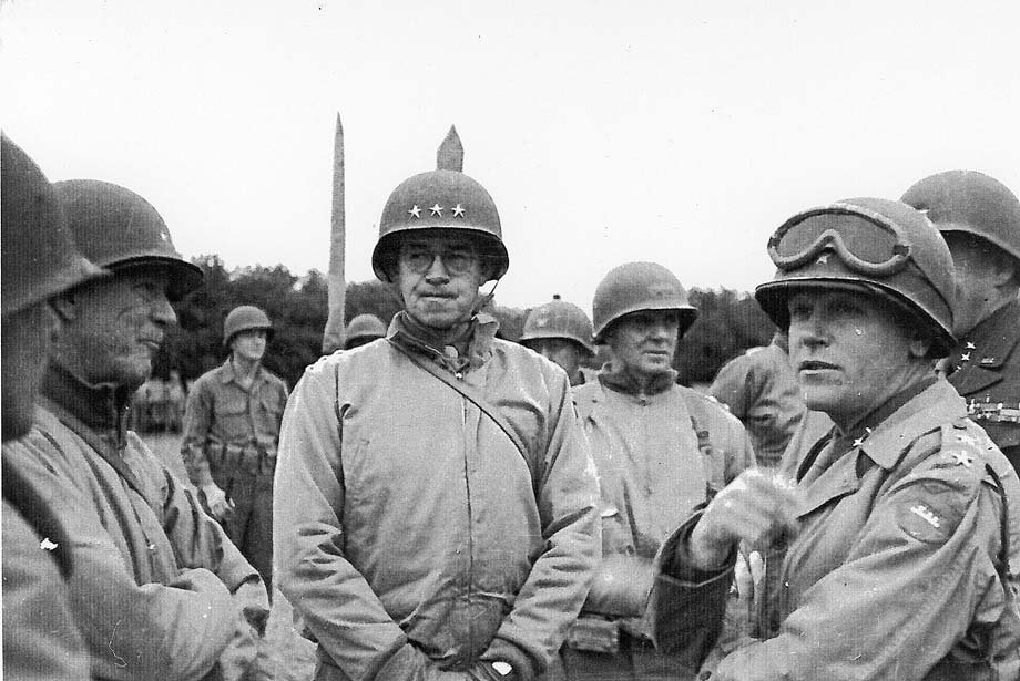Generals Omar Bradley and J. Lawton Collins at the funeral of Theodore Roosevelt Jr. in Normandy