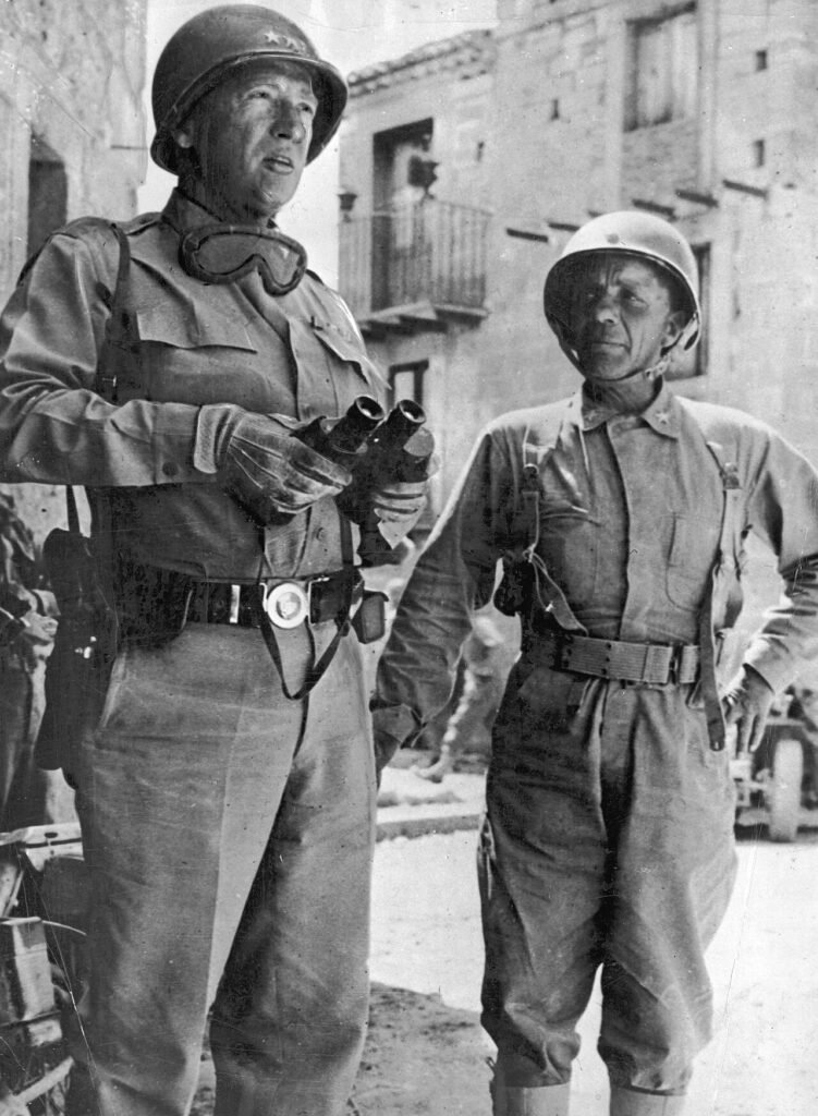 General George Patton and Brigadier General Theodore Roosevelt Jr. in Sicily, 1943